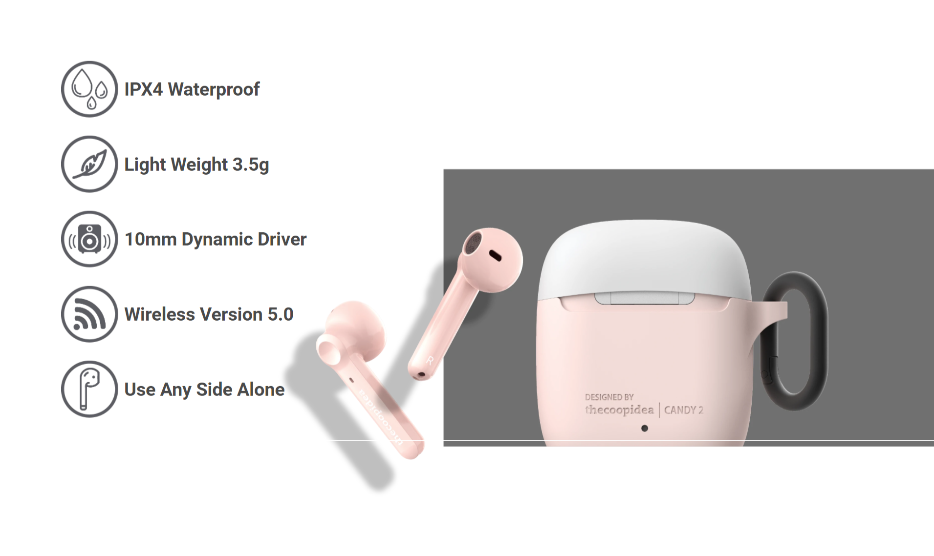 thecoopidea Candy True Wireless Earbuds Punchy Bass IPX4