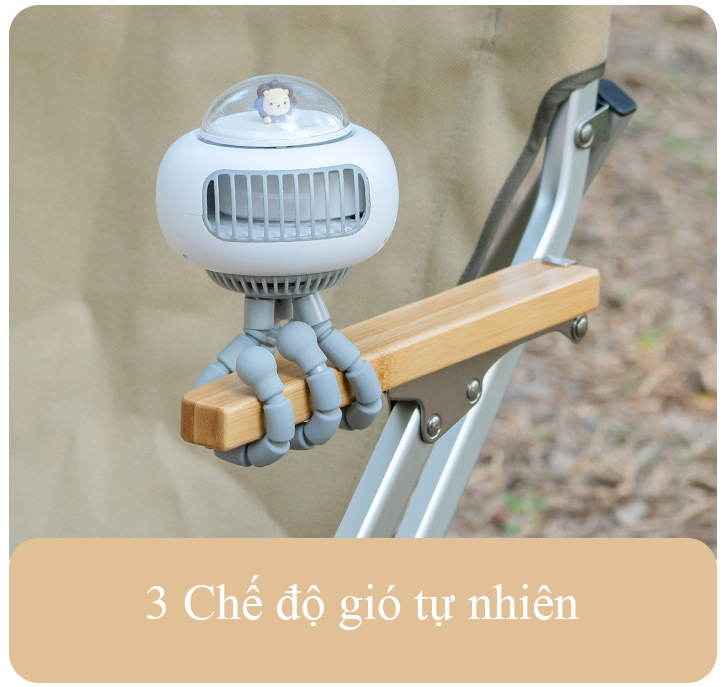 Quạt tích điện mini không cánh - Quạt tích điện chân bạch tuộc, Quạt tích điện kẹp Nôi cho bé, kẹp cũi tiện lợi dung lượng pin lớn 3600mAh chạy liên tục 7-10h