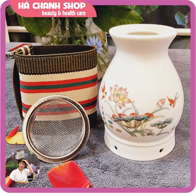Cốc xông hơ ngải cứu mát xa cạo gió toàn thân bằng gốm sứ hình hoa sen đẹp - Hà chanh shop