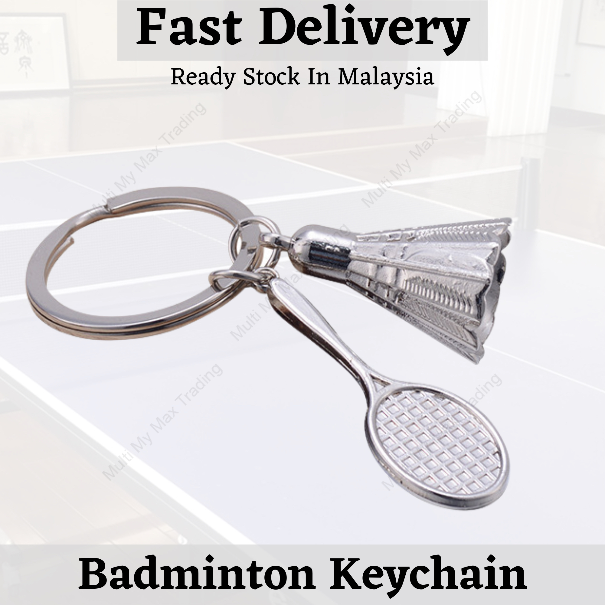 Stainless Steel Badminton Keychain (Ready Stock)
