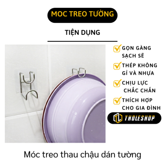 Móc treo thau chậu, rổ rá - Móc inox dán tường treo đồ đa năng treo khăn, treo thớt, quần áo tiện dụng