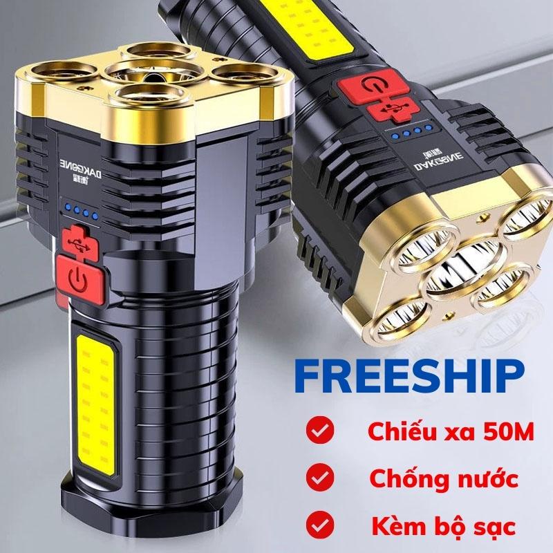 Đèn Pin Siêu Sáng Cầm Tay Siêu Sáng. Đèn Pin 5 Bóng. 4 Chế Độ Sáng Tiện Dụng. (Tặng kèm dây sạc - Không tặng củ sạc) MIỄN PHÍ VẬN CHUYỂN