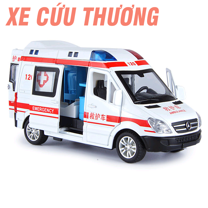 Xe cứu thương RMZ tỉ lệ 1:32 có nhạc và đèn mở được tất cả các cửa xe ô tô bằng sắt chạy cót đồ chơi trẻ em