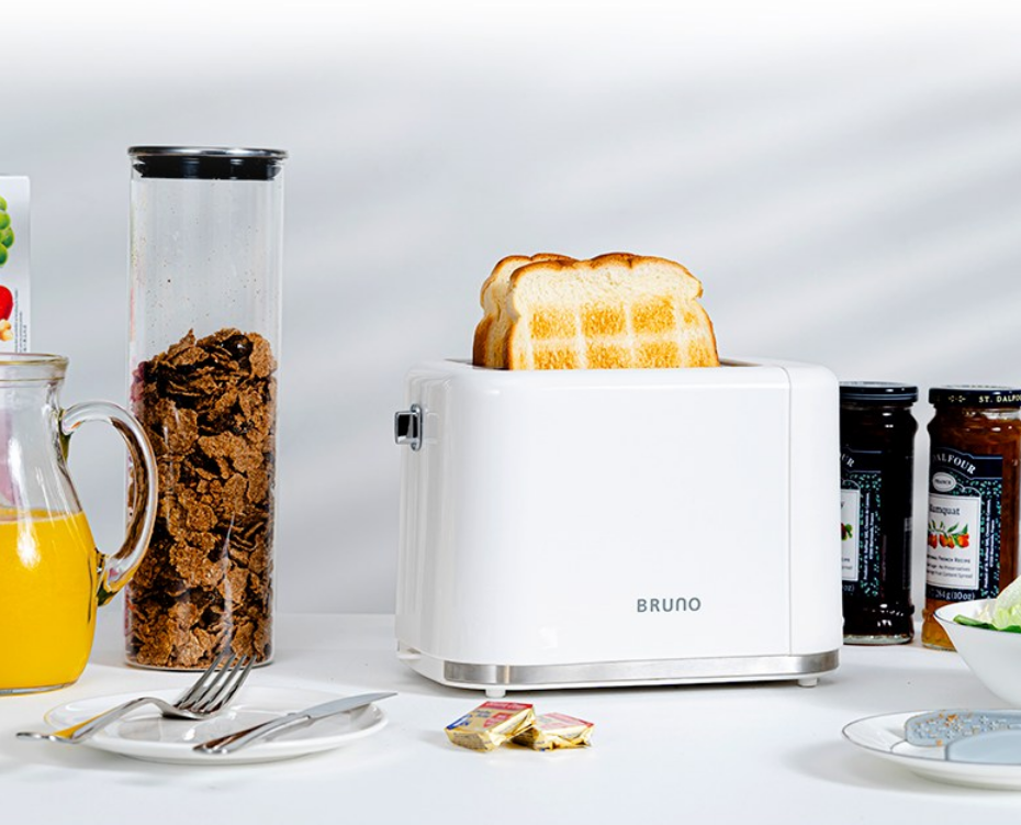 BRUNO] Toaster Beige & White ○ Includes Warming Rack