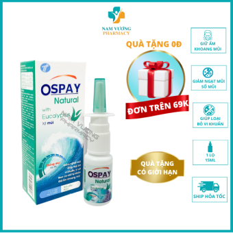Ospay Natural - Nước xịt rửa mũi giúp làm giảm nghẹt mũi, sổ mũi, loại bỏ vi khuẩn, vệ sinh khoang mũi - Hộp 15ml