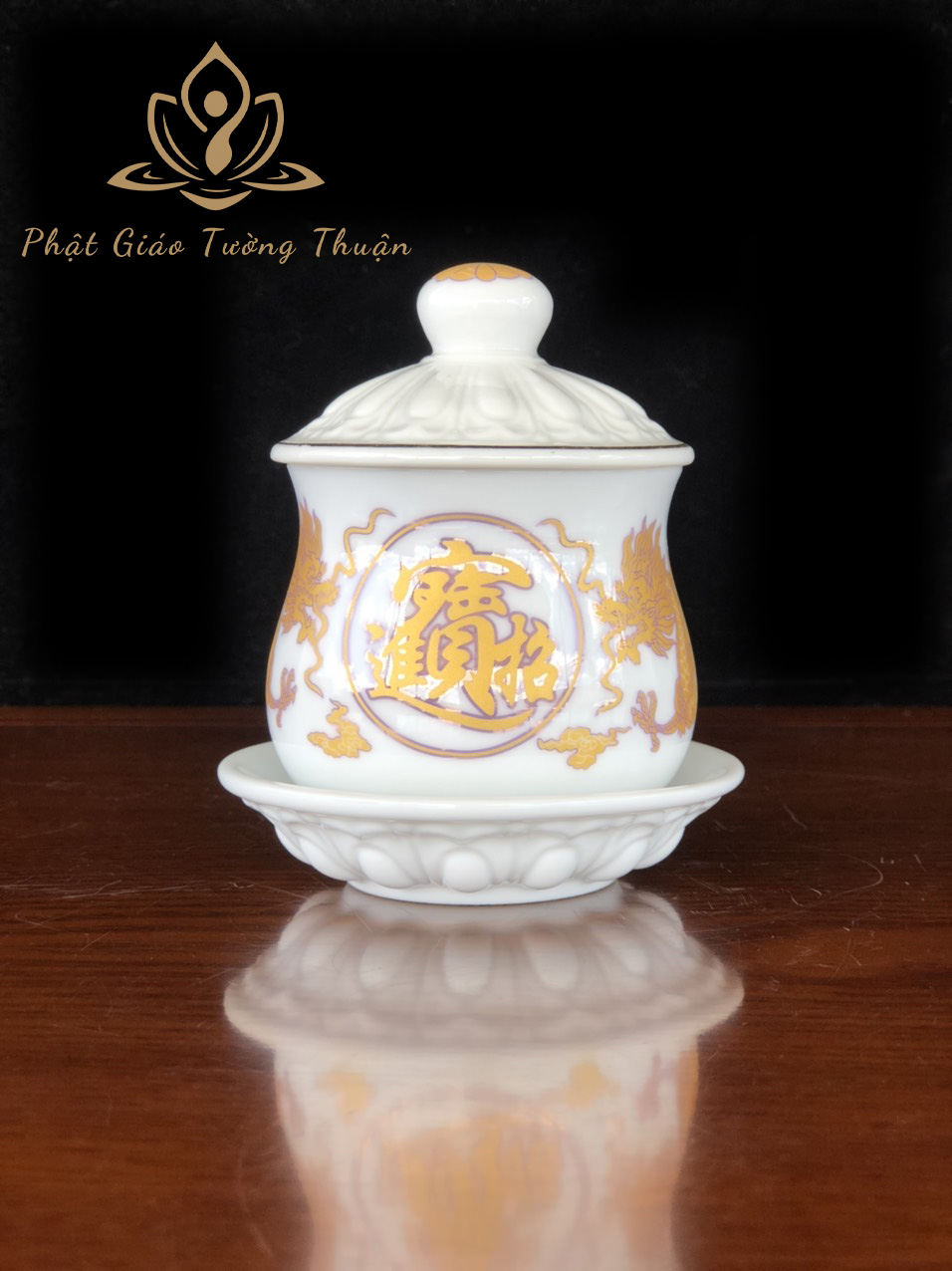 Bộ Thờ Cúng Ly Rồng Trắng Mẫu Bằng Sứ Cao Cấp - Phật Giáo Tường Thuận