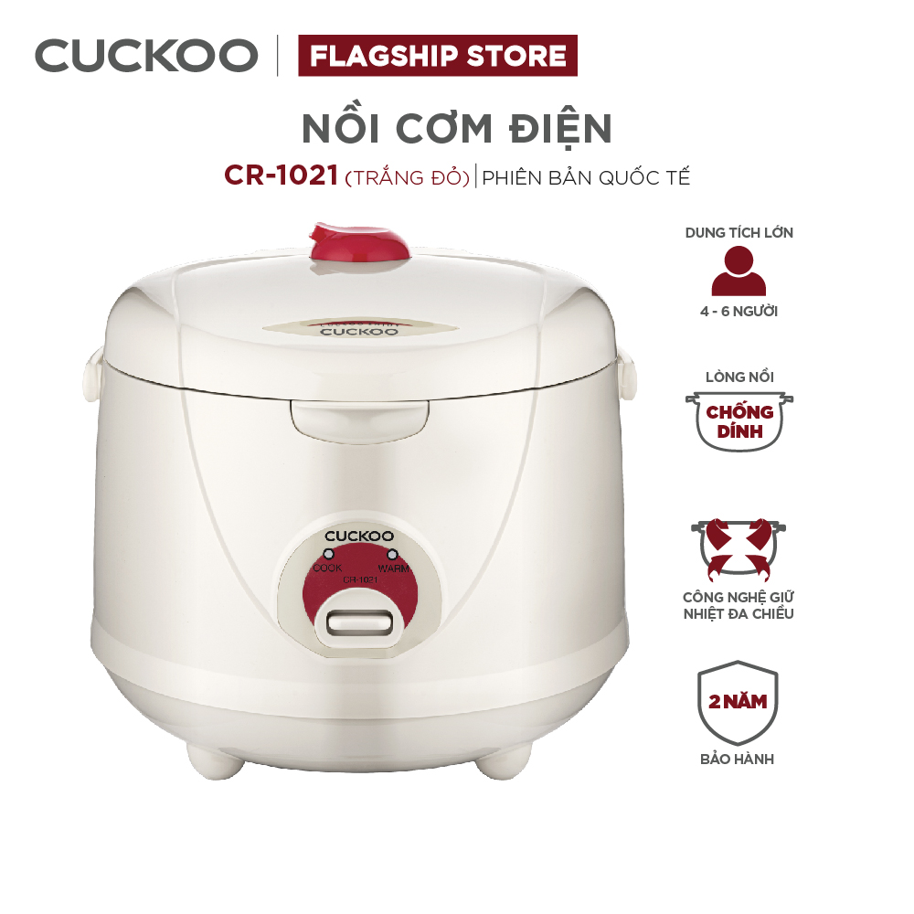Nồi cơm điện Cuckoo 1.8 lít CR-1021 màu trắng - bản quốc tế tiếng Anh - xuất xứ Hàn Quốc - Hàng chính hãng Cuckoo Việt Nam