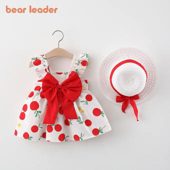 Bear Leader Bộ 2 Món Mùa Hè Cho Trẻ Em Đầm Bé Gái Sơ Sinh Hoa Dễ Thương Hàn Quốc Đầm Công Chúa Đi Biển Không Tay + Mũ Che Nắng