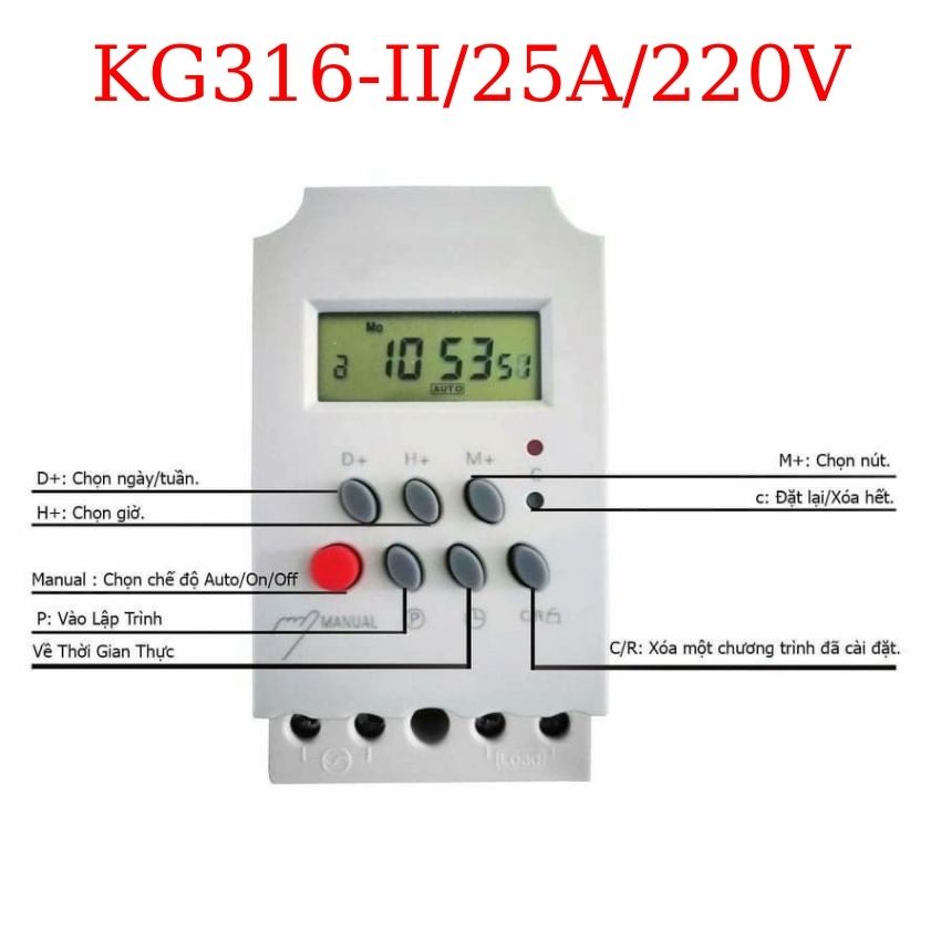 Bộ công tắc điện hẹn giờ bật tắt điện tự động chuẩn công nghiệp electron timer KG316T-II có khóa phím