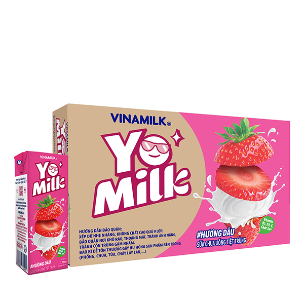 2 thùng sữa chua uống hương dâu yomilk - hộp giấy x 170ml 48 hộp thùng 2