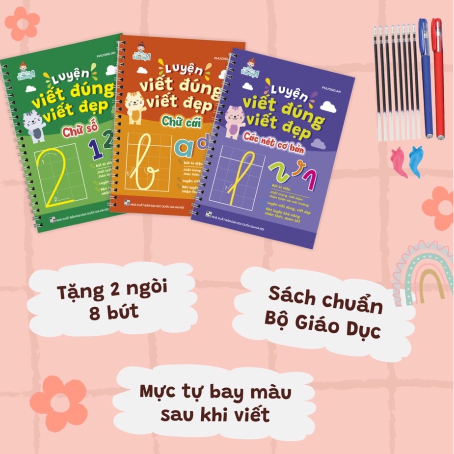 Sách - luyện viết đúng viết đẹp - bộ 3 quyển vở tập viết cho bé mực thần kì tự xóa - vở tập viết chữ đẹp