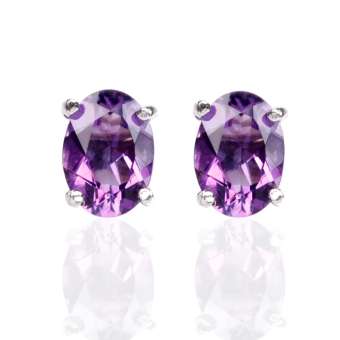 Cặp Bông tai nữ đính đá Amethyst tự nhiên hình Oval