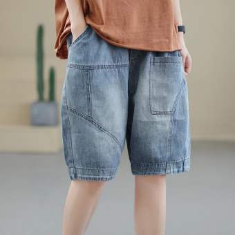 Quần Short Denim Ngoại Cỡ Quần Bò Cắt Gấu Dáng Rộng Thường Ngày Eo Co Giãn Thêu Cổ Điển