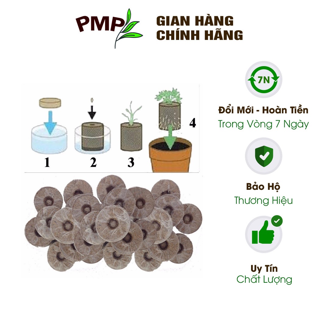 5 viên nén xơ dừa pmp - uơm hạt giống trồng cây