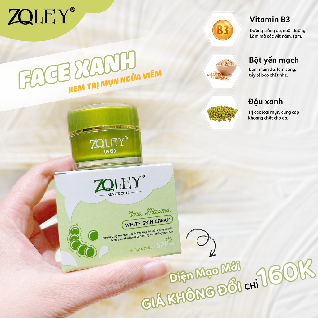 Kem dưỡng trắng da giảm mụn thâm face xanh ZOLEY 10g chính hãng
