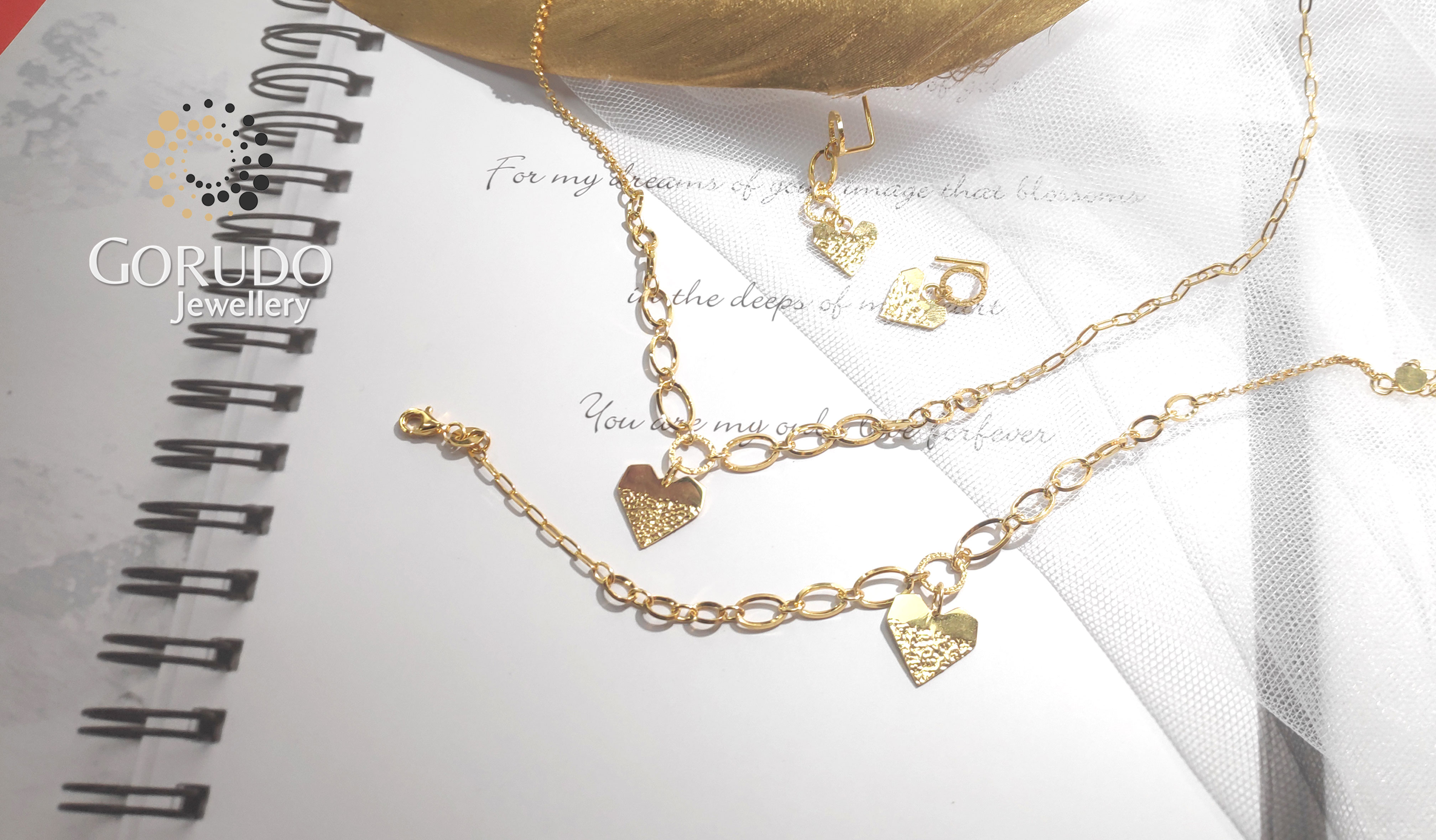 Gorudo Jewellery 999 Pure Gold Heart Pendant With Chain + Bracelet + Earring ( Jewellery Set ) · v4