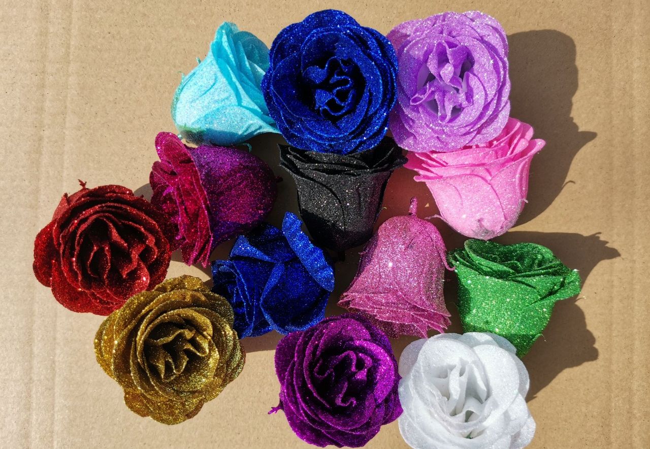 Đầu bông hoa hồng nhũ trang trí,combo 10 đầu bông