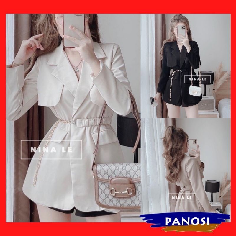 Áo blazer  thời trang nữ 2 lớp thiết kế phối đai xích sang chảnh kiểu dáng Hàn Quốc xinh xắn Panosi - A620