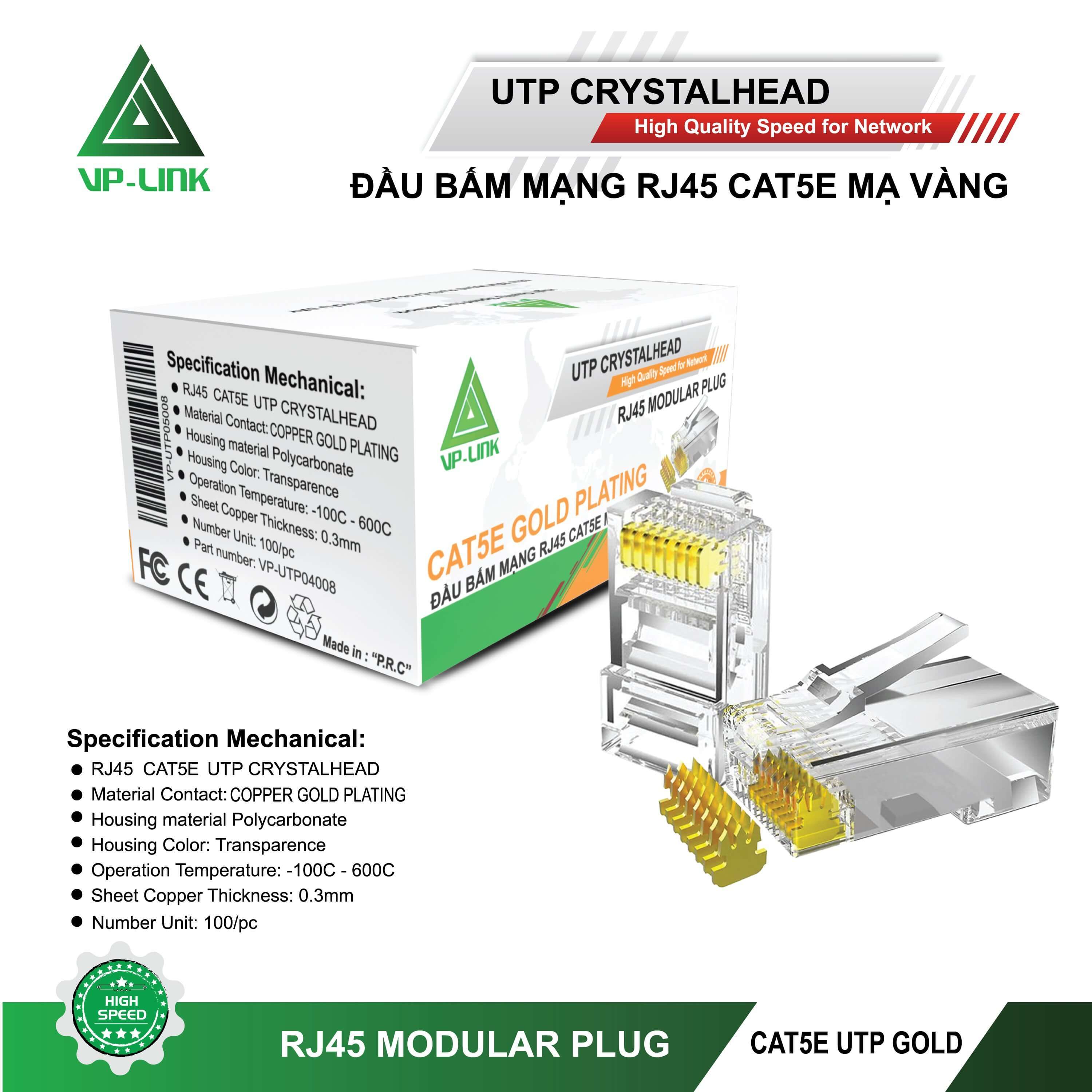 Đầu mạng rj45 vp-link cat5e mạ vàng