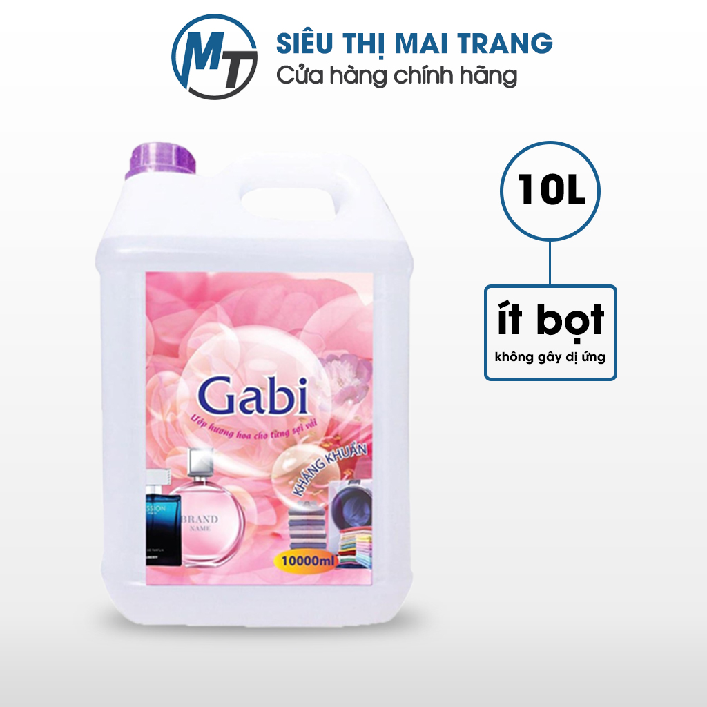 Nước giặt xả quần áo 2 in 1 Gabi cao cấp thơm lâu, sạch sâu - Dung tích 10L, Hương nước hoa/ Nắng mai/ Hoa anh thảo