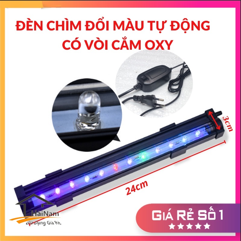 Đèn led bể cá, đèn chìm đổi màu tự động có thanh sủi loại lớn có vòi cắm oxi hiệu ứng đổi màu đẹp cho hồ cá cảnh