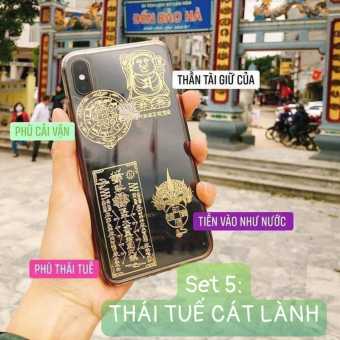 Bộ 4 Miếng Dán Điện Thoại THÁI TUẾ CÁT LÀNH Tài Lộc Đẹp Lung Linh TIỀNN VÔ NHƯ NƯỚC+CHUYỂN VẬN+THẦN TÀI BÚA+THÁI THUẾ, Rất Phù Hợp Phong Thuỷ