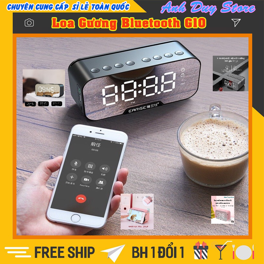 Loa Bluetooth Kiêm Đồng Hồ G10 Mặt Gương Hiển Thị Đèn Led - Đài FM