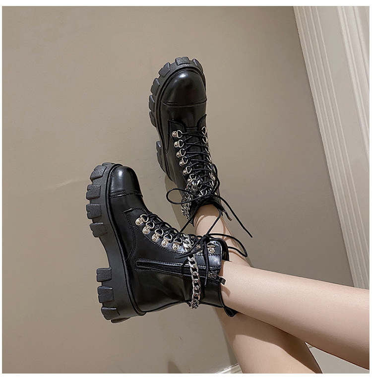 Anh Đầu Máy Buộc Dây Dr. Martens Nữ Phong Cách Retro Bốt Kỵ Sĩ 2020 Mẫu Mới Lớp Da Bóng Đế Thô Đế Dày Ins Bốt Ngắn