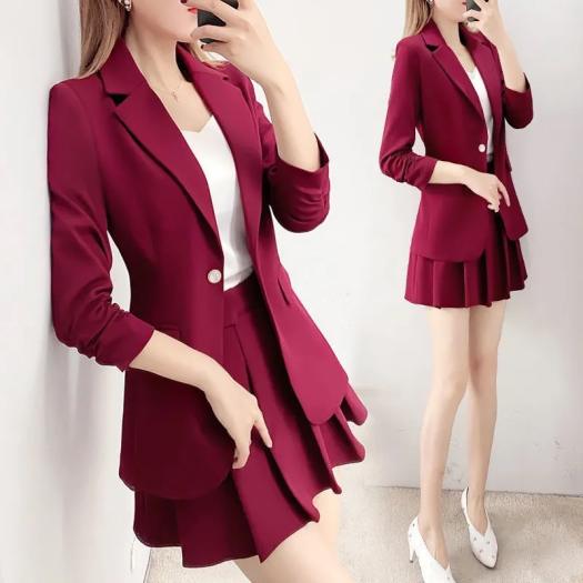 áo Blazer Công Sở/Trang Trọng Cho Nữ Bộ Cỡ Lỡn Bộ Đồ Rộng Áo Khoác Blazer Thường Ngày Cho Nữ + Chân Váy Ngắn