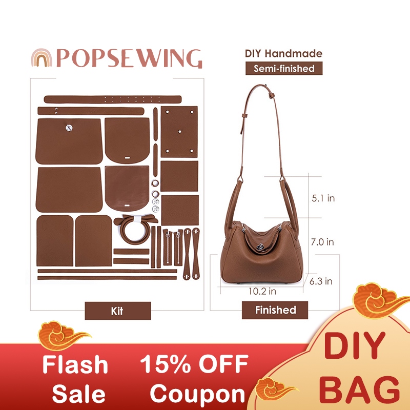 POPSEWING Top Grain Leather Mini Birkin Bag Charm DIY Kit Blue-Gray