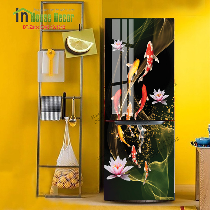  Miếng dán trang trí tủ lạnh Cá Sen HOUSE DECOR chất liệu decal cao cấp siêu bền phù hợp với mọi không gian 