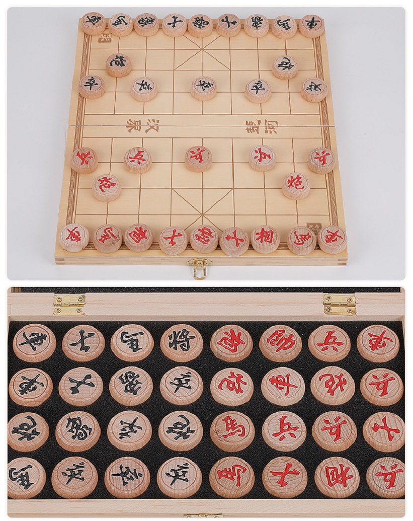 Bộ cờ tướng gỗ sáp gỗ sồi cao cấp có bàn cờ da Chinese Chess