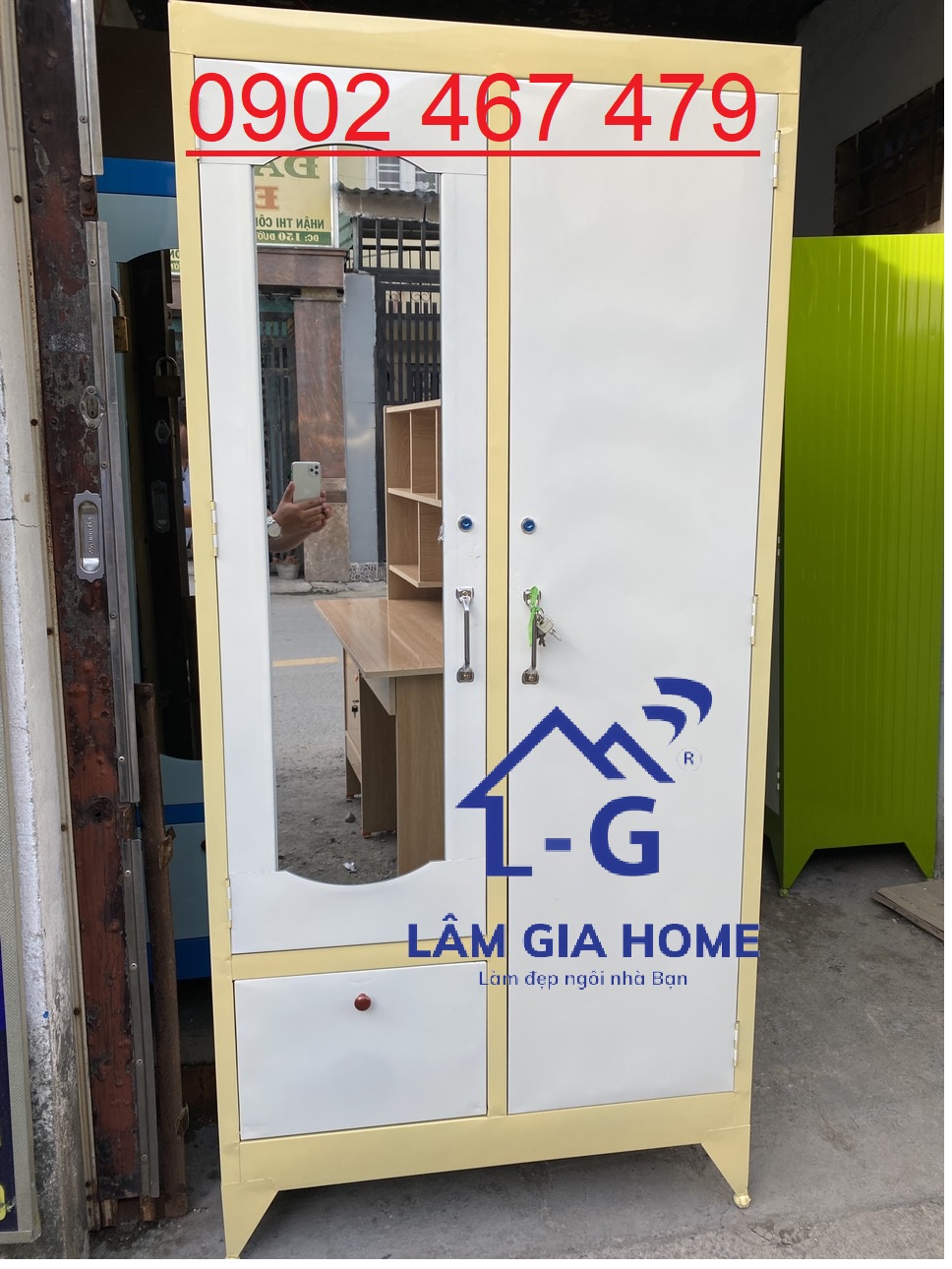 Tủ sắt sơn dầu 2 cánh 1 hộc 1m6