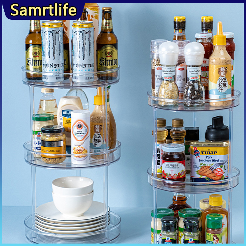 Gambar Smartlife Rotating Rack 360Degrees Kitchen Condiment Round Rotating Storage Tray Convenient Turntable Spice Snack Rack Home Cabinets Cosmetics Organizer