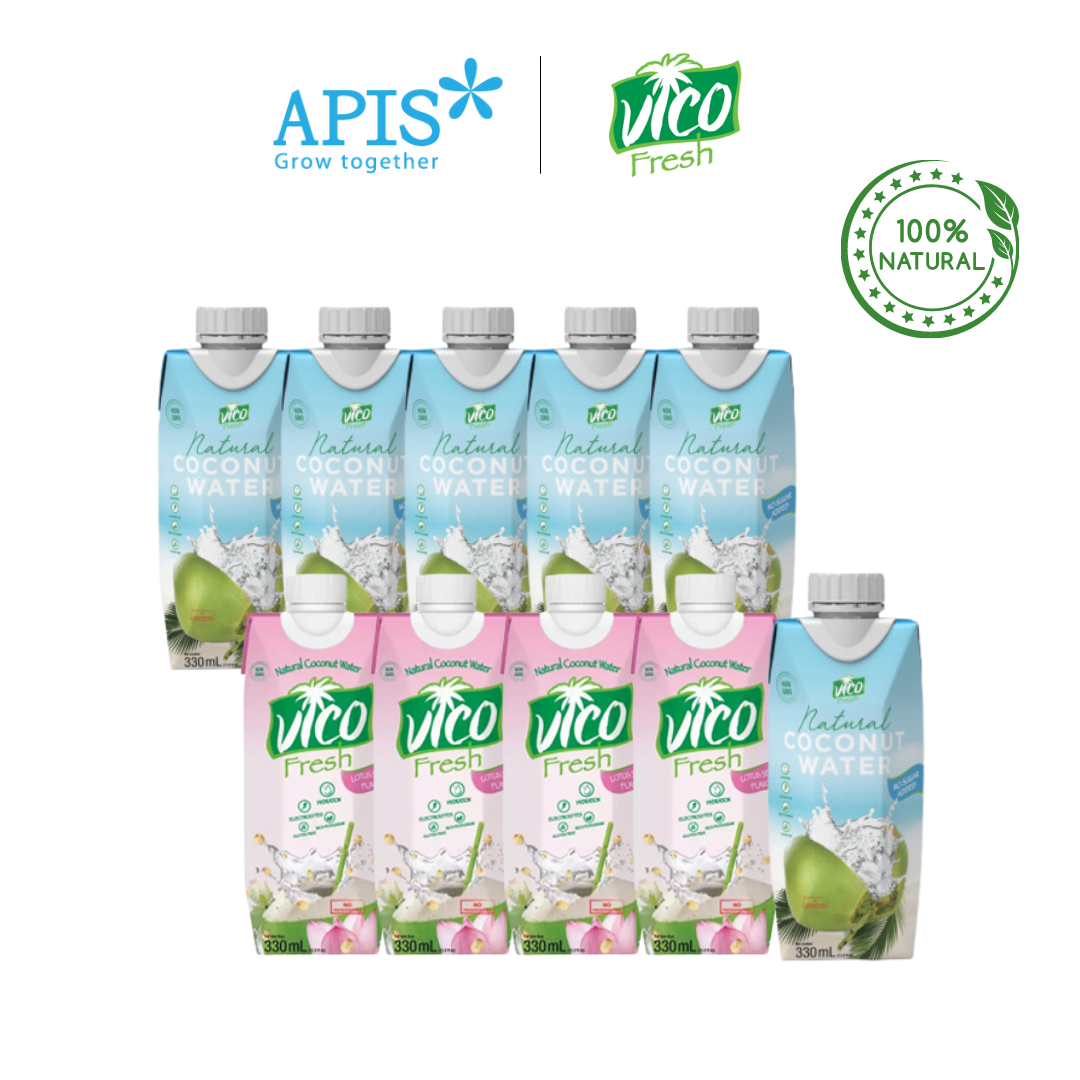 COMBO 10 HỘP NƯỚC DỪA VICO FRESH 330ML (6 NATURAL, 4 SEN)