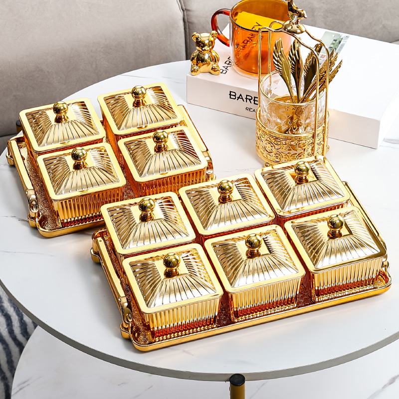 Gambar Light Luxury Fruit Plate Home Living Room Coffee Table Dried Fruit Nut Candy Golden Fruit Plate Storage Box Snack Plate
