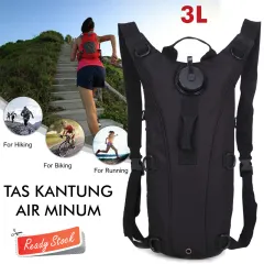 Tas Kantung Air Minum 3 Liter Outdoor Water Bag Kantong Ransel Tempat Botol Minum Dewasa dengan Sedotan Selang Bahan Tebal Waterproof Outdoor Camping Alat Peralatan Perlengkapan Mendaki Pendaki Naik Gunung Olahraga Bersepeda Sepeda Goes Gowes - Black