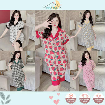 Bộ lụa mango mặc nhà tay ngắn quần lửng họa tiết dễ thương