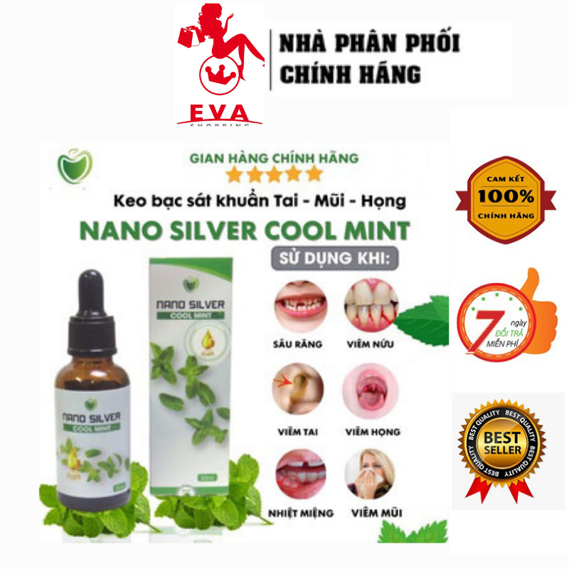 Dung dịch sát khuẩn tai mũi họng nano silver cool mint 30ml - nano bạc táo xanh việt nam - tặng vỏ xịt