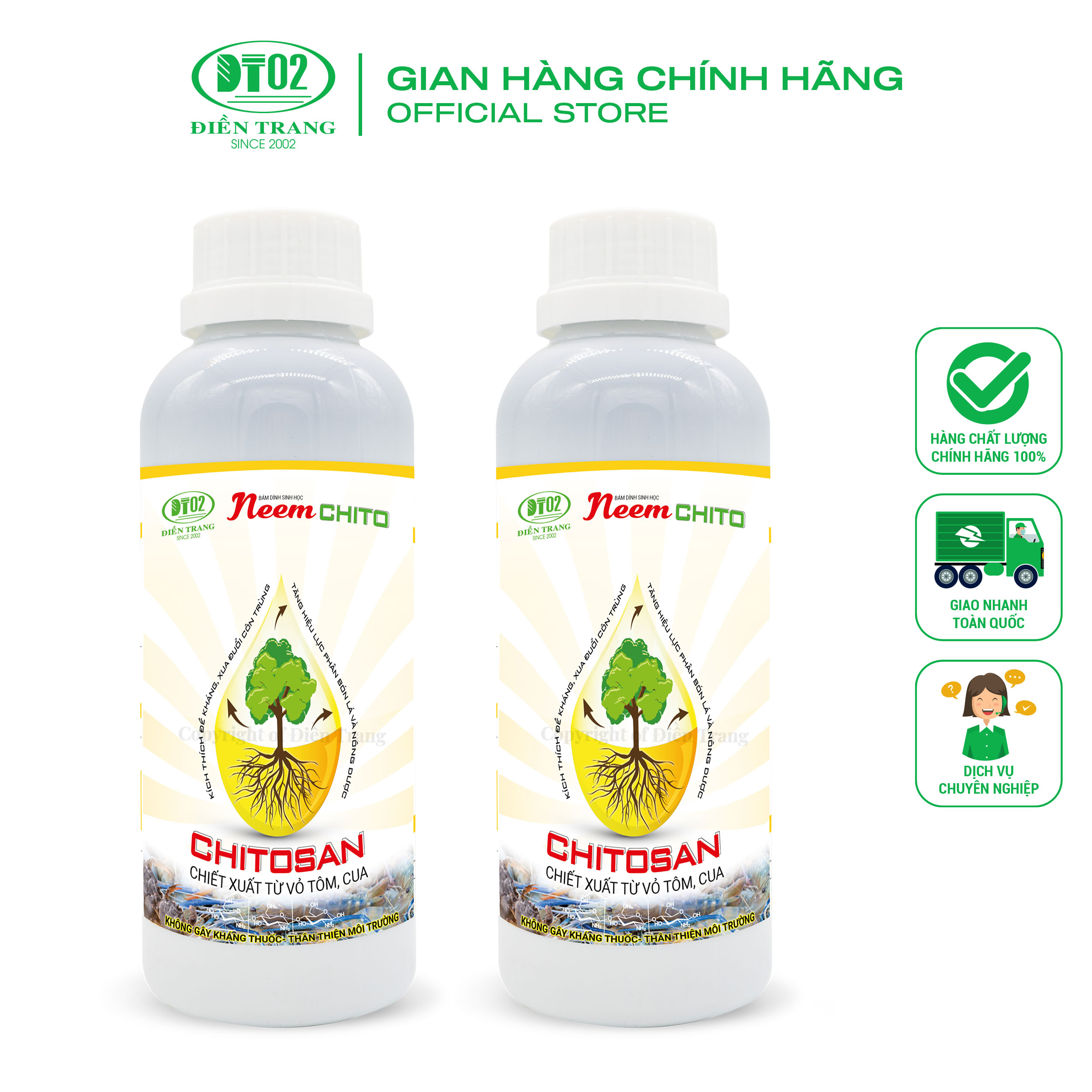 Combo 2 chai Chất Bám dính sinh học Neem Chito 500ml