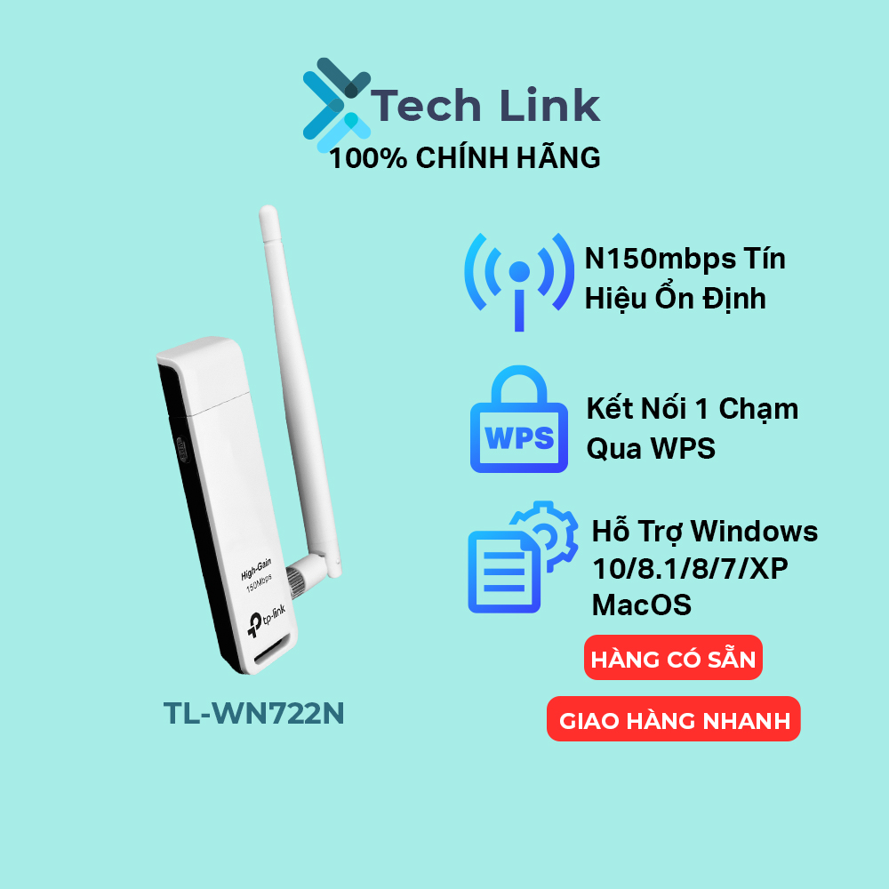 Bộ thu sóng wifi usb wifi tp-link tl-wn722n độ lợi cao tốc độ 150mbps - hàng chính hãng