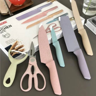 Bộ dao kéo lúa mạch 6 món, Bộ dao lúa mạch 6 món an toàn tiện dụng-Bộ dao kéo 6 món Everrich Kitchen lúa mạch sịn sò siêu sắc bén - Set dao lúa mạch 6 món Everrich Kitchen