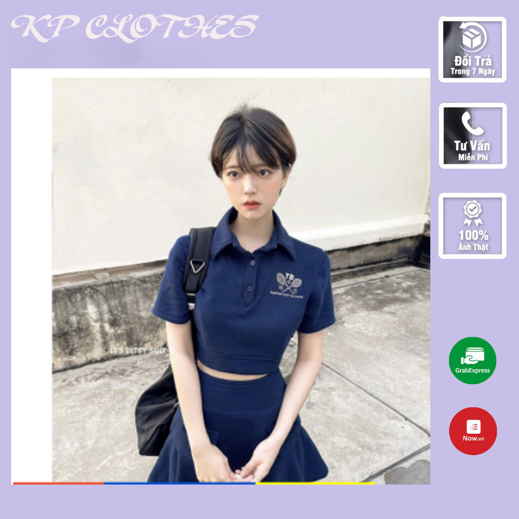 Set Bộ Nữ Áo Polo Thêu Hình Kèm Chân Váy Tennis, Set Polo Kèm Váy Ngắn Nữ Xanh Siêu Xinh KP Clothes