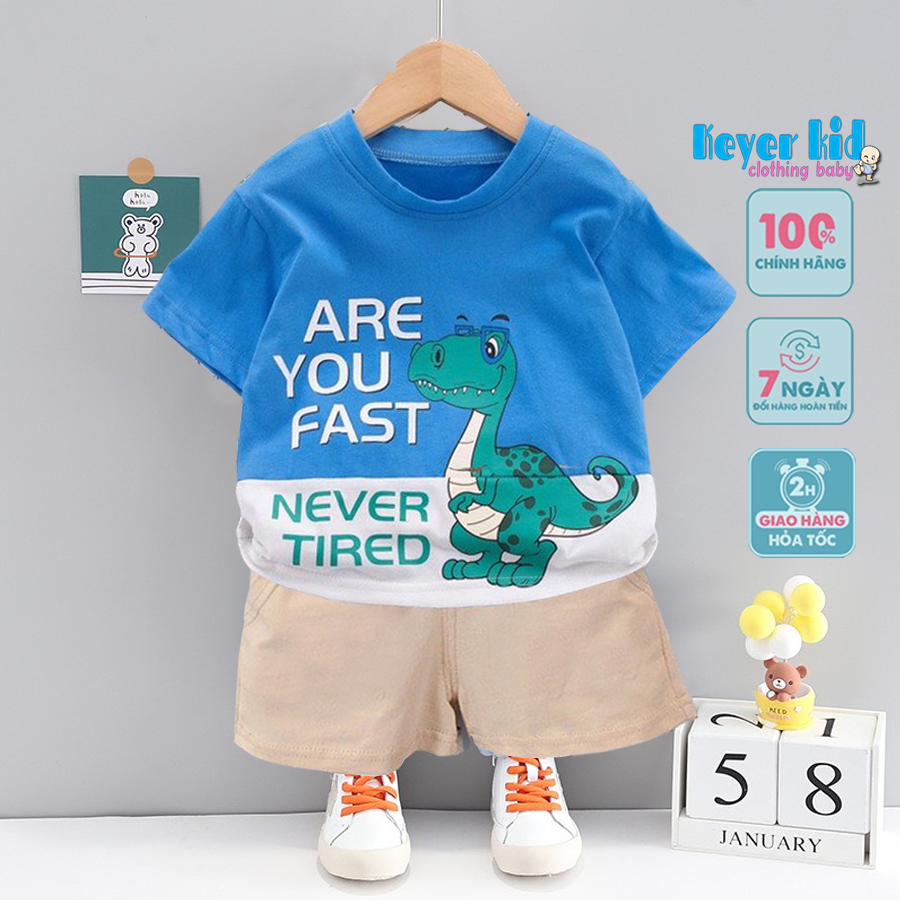 SET Bộ Quần Áo Bé Trai (0 - 5 Tuổi), Đồ Bộ Áo Thun Cotton Cộc Tay Quần Kaki Hoạt Hình Khủng Long - KEYER KIDS Mã Xuất SZ42
