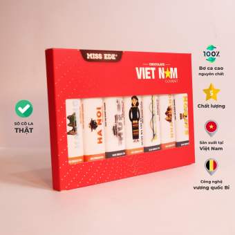 Hộp Socola VIET NAM gourmet - hộp lớn - Với 7 thanh bên trong là 7 thành phố du lịch nổi tiếng của Việt Nam và hình ảnh cờ đỏ sao vàng