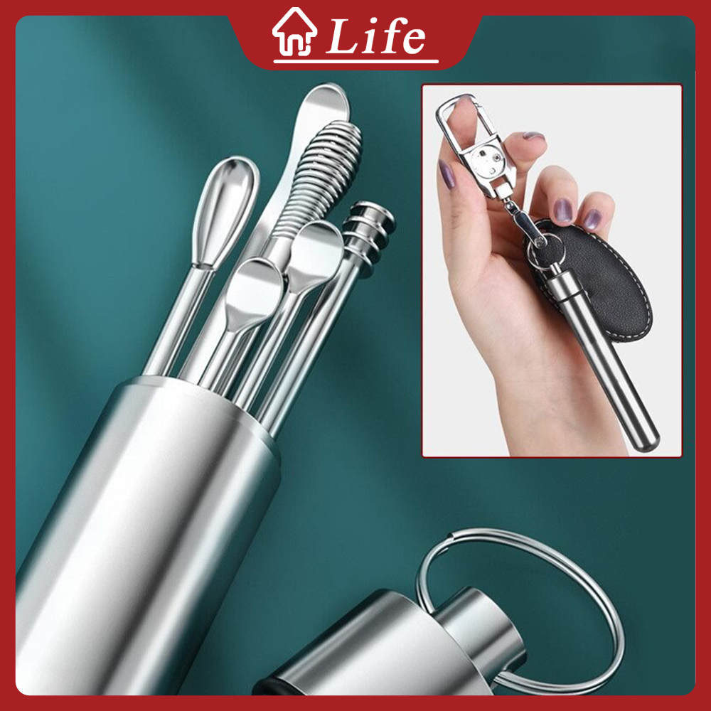 Lazada Philippines - 6 Pcs/Set Portable Ear Cleaner Set Earpick Ear Wax Remover Ear Curette Spiral Ear Spoon Ear Cleaning Tools Stainless Steel Earwax Remover Care Ear Cleaning