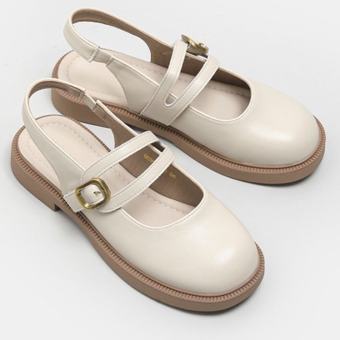 Giày búp bê nữ Mary jane chất liệu da mềm hai quai, giày đế bằng cao 3cm phong cách cổ điển Anh Pháp