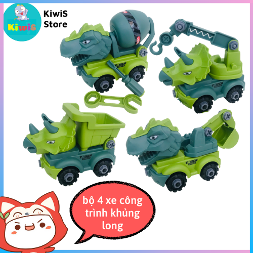 Đồ chơi KiwiS Bộ 4 xe DIY công trình khủng long có thể tháo lắp luyện trí tư duy cho trẻ