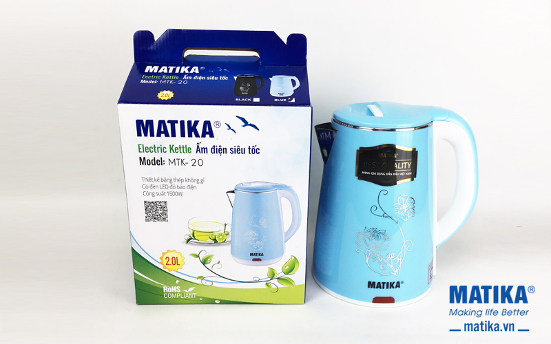 Ấm đun nước siêu tốc 2 lớp matika mtk-20 2.0 lít