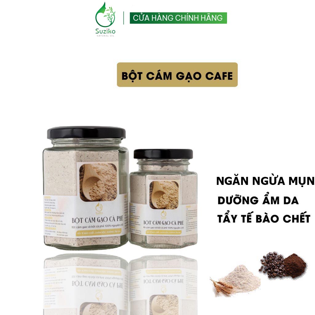 Bột Cám Gạo Cà Phê hữu cơ SUZIKO nguyên chất 70G - 140G | Đắp mặt nạ ngừa mụn, dưỡng da trắng da, chống lão hóa hiệu quả